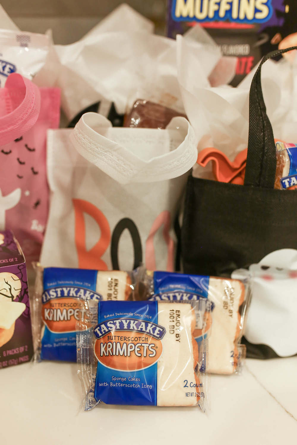 boo bag with tastykake in front of it