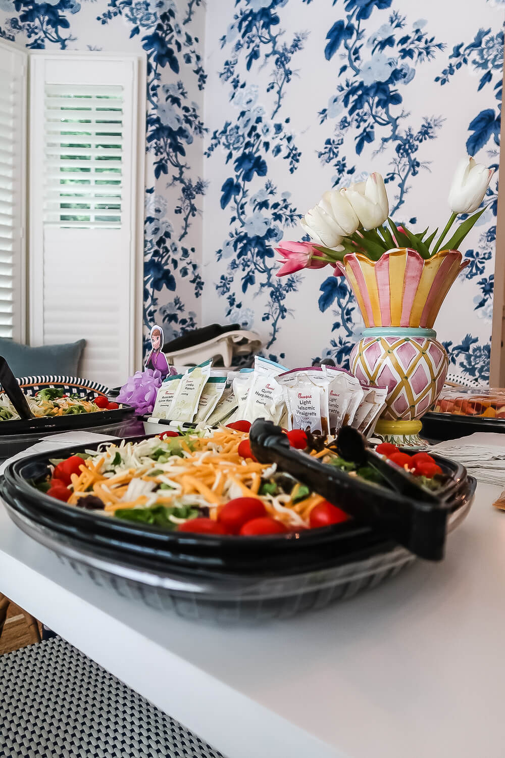 chick fil a salad tray food setup on dining table